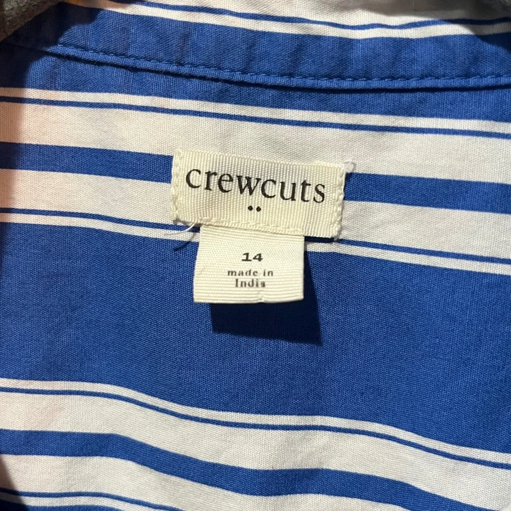 Crewcuts‎ Drop Waist Stripe Shirt Dress Girls 14 Blue White Ruffle Hem Nautical